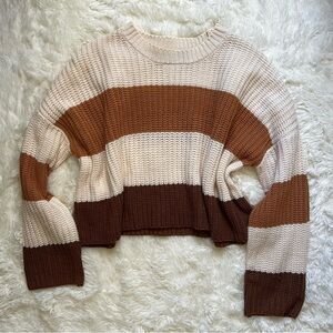 Moon & Madison Cream and Brown Knit Crop Sweater